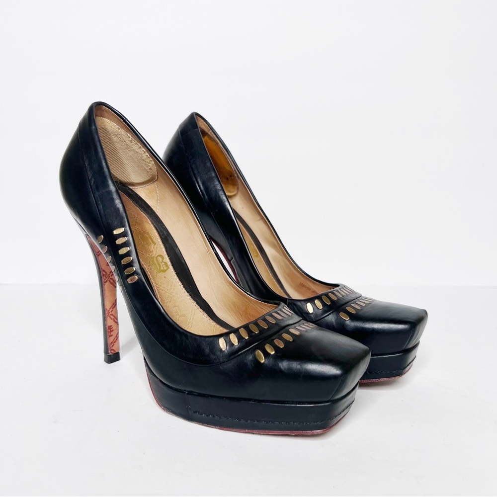 L.A.M.B. Black Leather Platform Pumps